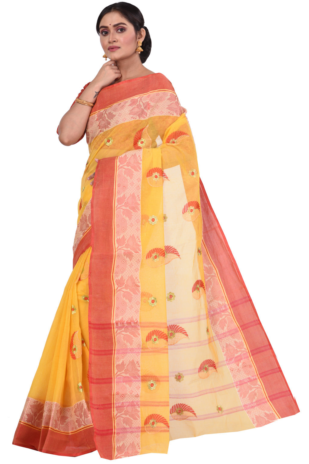 Yellow Pure Cotton Shanko_Embro Tant Embroidery (665)